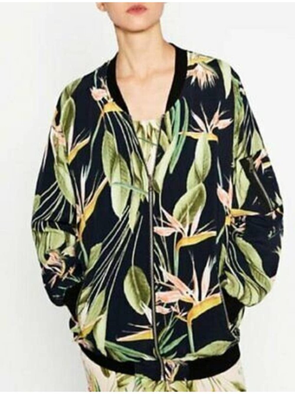 Zara Tropical Floral Oversized Bomber Jacket Flaws Size S